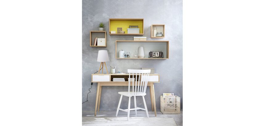 Lampe de bureau led Unilux avec abat jours sur trépied en bambou katy blanc bambou