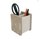 Pot a crayons écologique Unilux en pet recyclé kube blanc / beige 10cm x10cmx10cm