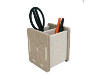 Pot a crayons écologique Unilux en pet recyclé kube blanc / beige 10cm x10cmx10cm