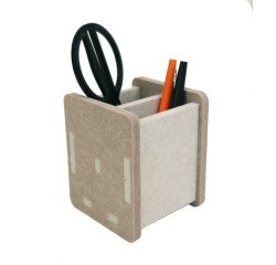 Pot a crayons écologique Unilux en pet recyclé kube blanc / beige 10cm x10cmx10cm