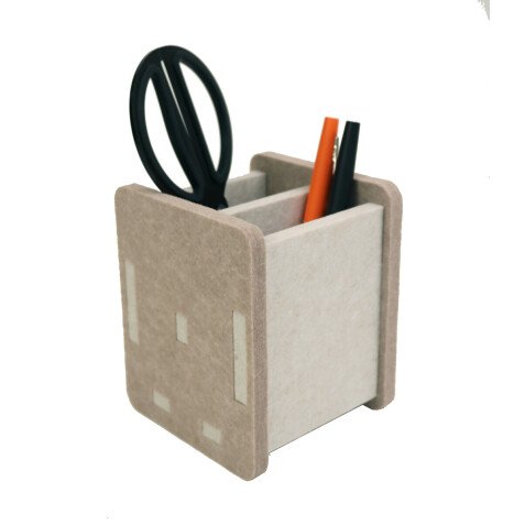 Pot a crayons écologique Unilux en pet recyclé kube blanc / beige 10cm x10cmx10cm