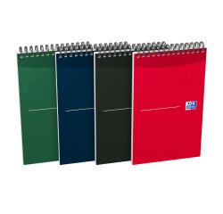 Bloc-notes Oxford office Essentials 12,5x20cm ligné 8mm 140 pages reliure spirale couverture carte coloris assortis