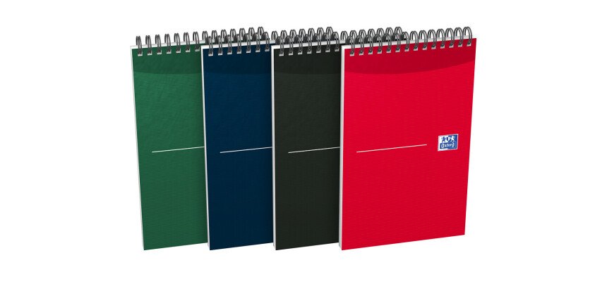 Bloc-notes Oxford office Essentials 12,5x20cm ligné 8mm 140 pages reliure spirale couverture carte coloris assortis