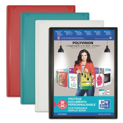 Protège-documents Oxford polyvision a4 80 vues / 40 pochettes couverture polypro opaque assorti