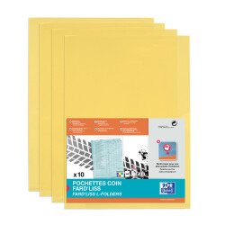 Sachet de 10 pochettes-coin Oxford fard'liss a4 pvc lisse épaisseur 20/100ème jaune