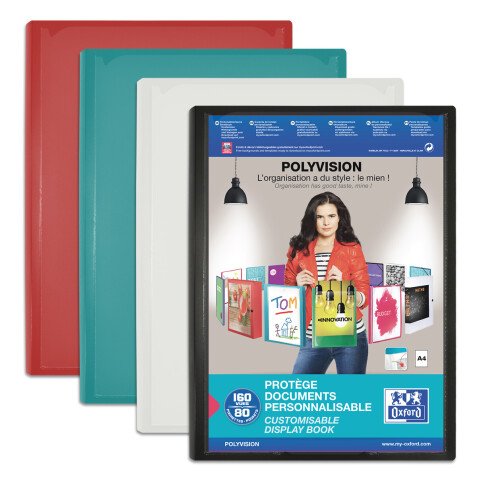 Protège-documents Oxford polyvision a4 160 vues / 80 pochettes couverture polypro opaque coloris assortis