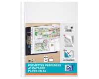 Sachet de 10 pochettes perforées Oxford a3 paysage plié en a4 pvc lisse épaisseur 9/100ème incolore