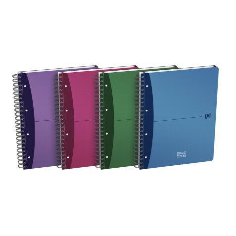 Cahier Oxford europeanbook office urban mix a4+ ligné 7mm 240 pages reliure spirale couverture polypro coloris assortis