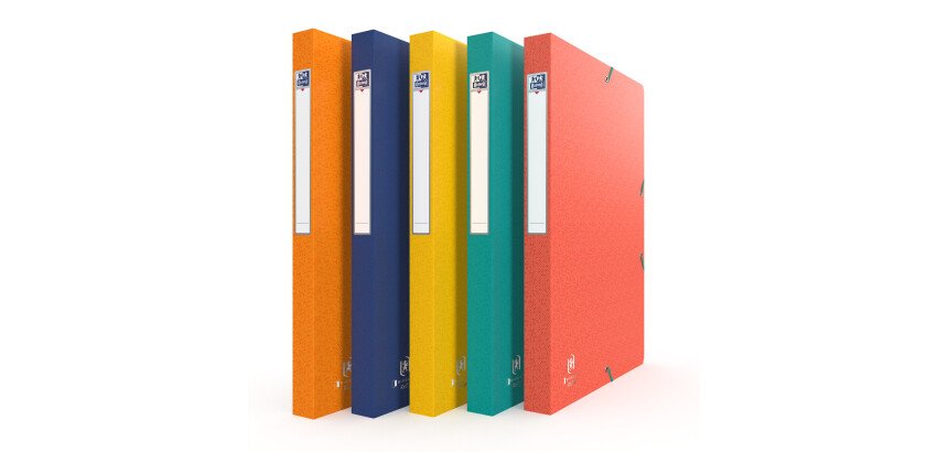 Boîte Oxford capacité standard boston 24x32 dos 25mm avec élastique couverture carte coloris assortis