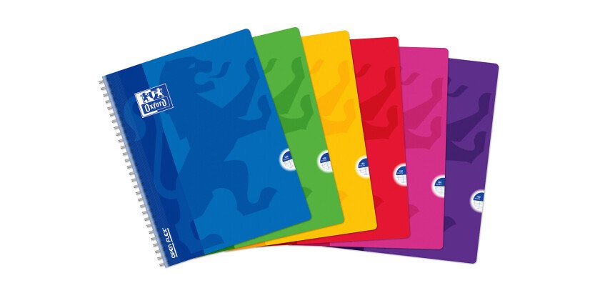 Cahier Oxford OpenFlex 24x32cm grands carreaux Seyès 180 pages reliure spirale couverture polypro coloris assortis