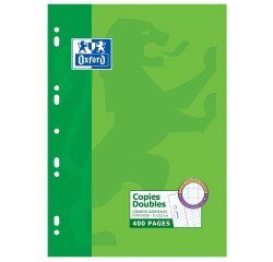 Copies doubles Oxford a4 grands carreaux seyès 400 pages étui carte vert