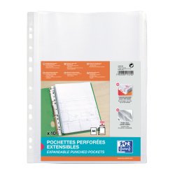 Perforated sleeves Oxford A4 with bellows without flap smooth polypropylene 20/100e - box of 10