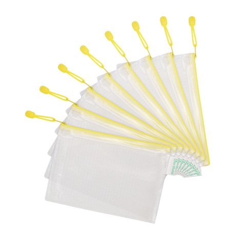 Pack de 8 Bolsas de documentos A5 reforzados con cremallera Amarillo