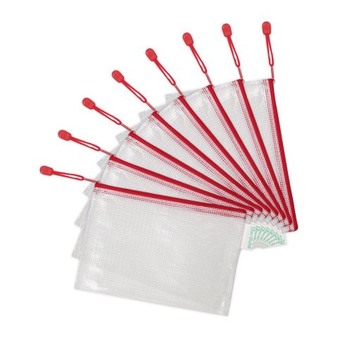 Pack de 8 Bolsas de documentos A5 reforzados con cremallera Rojo
