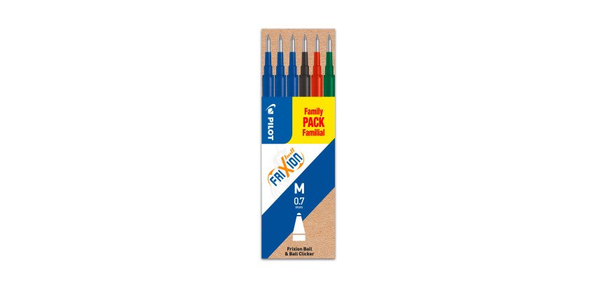 Recharge pour stylo effaçable Pilot FriXion pointe moyenne 0,7 mm - Pochette de 6