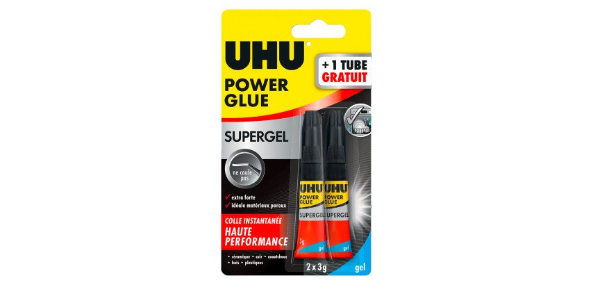 Pack 1 tube de colle 3 g Uhu Power Glue Gel + 1 offert