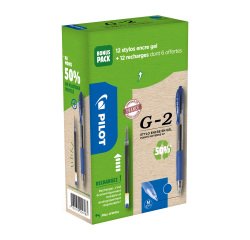Pack de 12 bolígrafos roller G2 Pilot + 12 recargas, 6 gratis