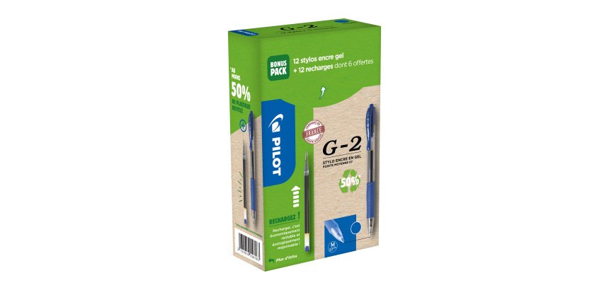 Pack de 12 stylos roller G2 Pilot + 12 recharges dont 6 offertes