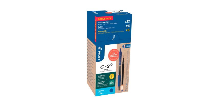 Pack of 12 roller pens G2 Pilot + 12 refills of which 6 for free 