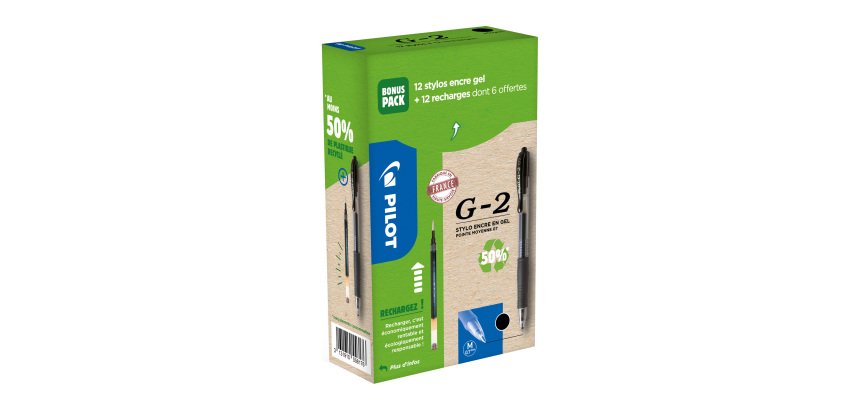 Pack de 12 stylos roller G2 Pilot + 12 recharges dont 6 offertes
