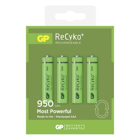 Pilas recargables LR03 AAA 950 mAh GP ReCyKo - Blister de 4 pilas