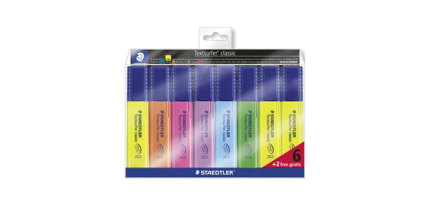 Pack von 6 Textmarkern Textsurfer Staedtler + 2 gelbe Marker gratis