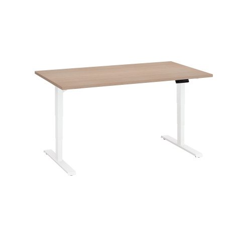 Mesa eléctrica regulable en altura Ecla Ergo Premium 140 x 80 cm roble claro patas blancas
