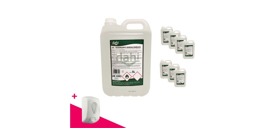 Pack 8 garrafas Gel hidroalcohólico 5L + Dosificador GRATIS 