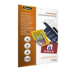 Box with 25 laminating pouches with self-adhesive back A4 2 x 80 µ glossy Fellowes