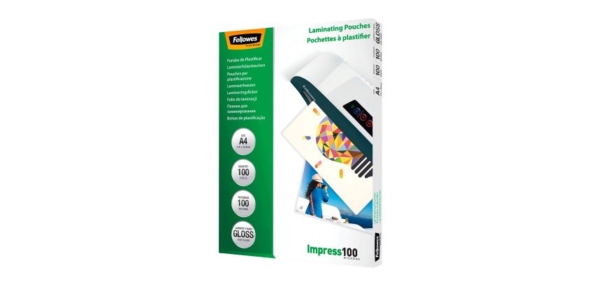 Schachtel mit 100 Laminierfolientaschen A4 2 x 100 µ glänzend Fellowes