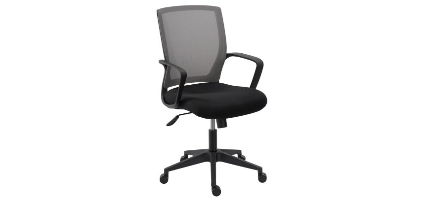 Chaise de bureau CERE tissu et maille - dossier bas accoudoirs - mécanisme basculant centré - pieds noir