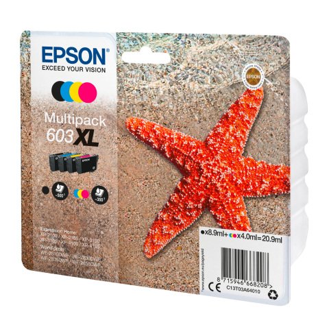 Epson 603XL Pack de 4 cartouches haute capacité 1 noir et 3 couleurs pour imprimante jet d'encre