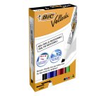 Marqueur effaçable Bic Velleda 1791 pointe biseautée de 3,3 à 4,6 mm - Pochette de 4 couleurs assorties