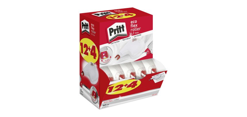 Pack de 12 correctores en seco Eco Flex Pritt, ancho 4,2 mm, longitud 10 m + 4 gratis