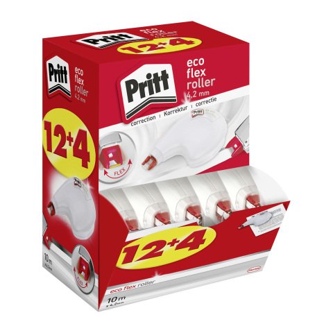 Pack de 12 correctores en seco Eco Flex Pritt, ancho 4,2 mm, longitud 10 m + 4 gratis