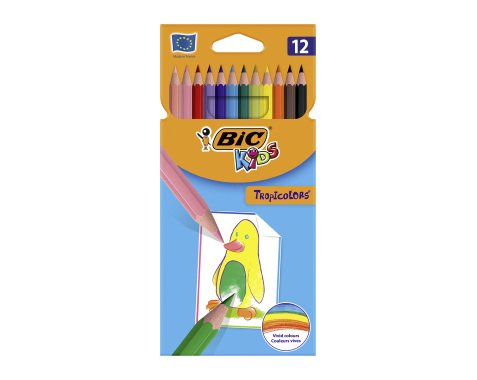 BIC Kids Tropicolors – 12 Crayons De Couleur Sans Bois, Hexagonaux, Mines 2,9 Mm – Dès 5 Ans