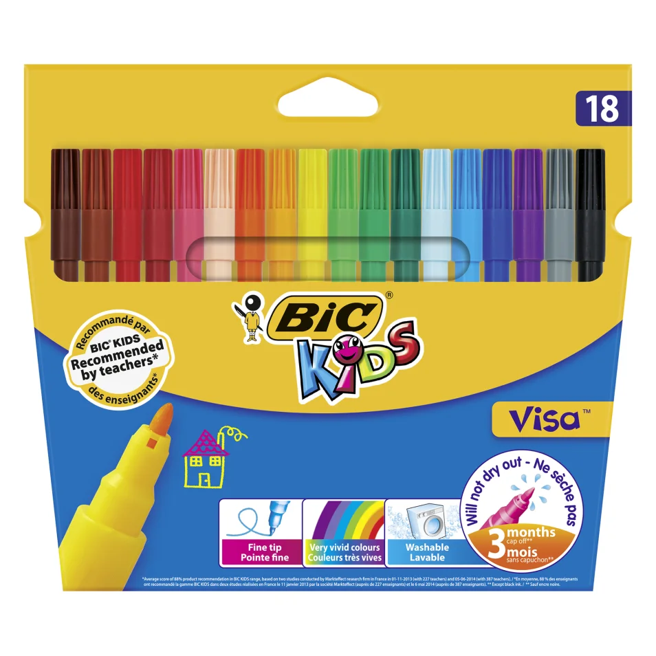 BIC Kids Couleur XL Feutres de Coloriage Lavables à Pointe Large - Couleurs  Assorties, Etui Carton de 12