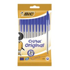 Stylo bille Bic Cristal Original à capuchon pointe 1 mm écriture moyenne - Pochette de 10