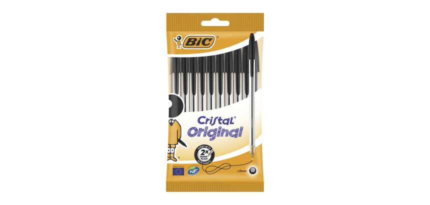 Stylo bille Bic Cristal Original à capuchon pointe 1 mm écriture moyenne - Pochette de 10