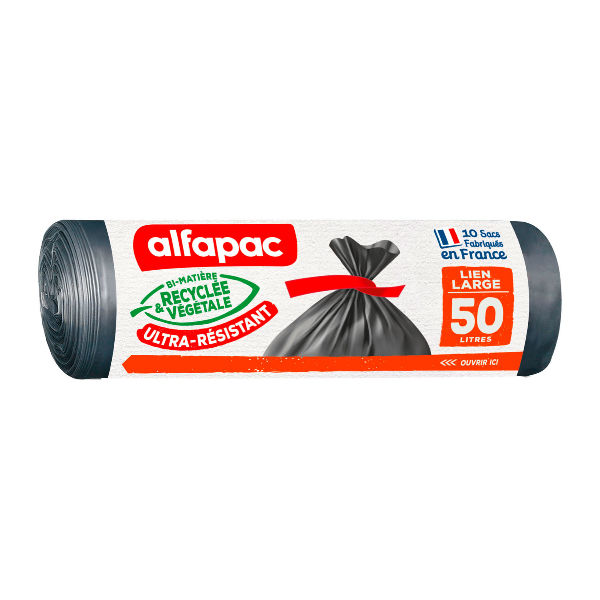 Alfapac - 15 Sacs 40L Recyclés Maxi-Poids à Lien Large - Ouverture Large &  10 Coulissac 50L pour le tri des emballages recyclables Vert