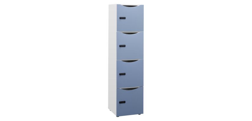 Office Wood Locker 4 Compartments - White Body - H 169 cm - Lacquered Doors - Code Lock