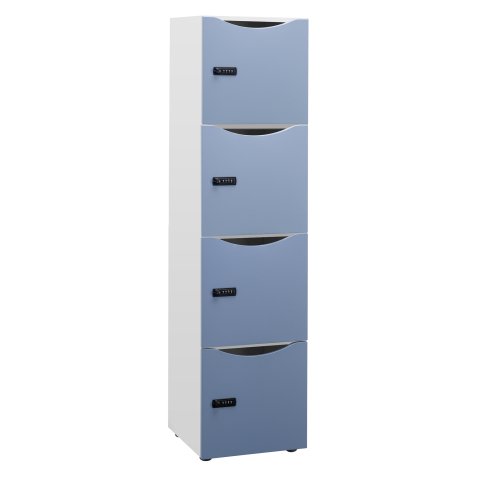 Casier de bureau Lockers 4 cases - Corps blanc - H 169 cm - portes laquées - Serrure à code