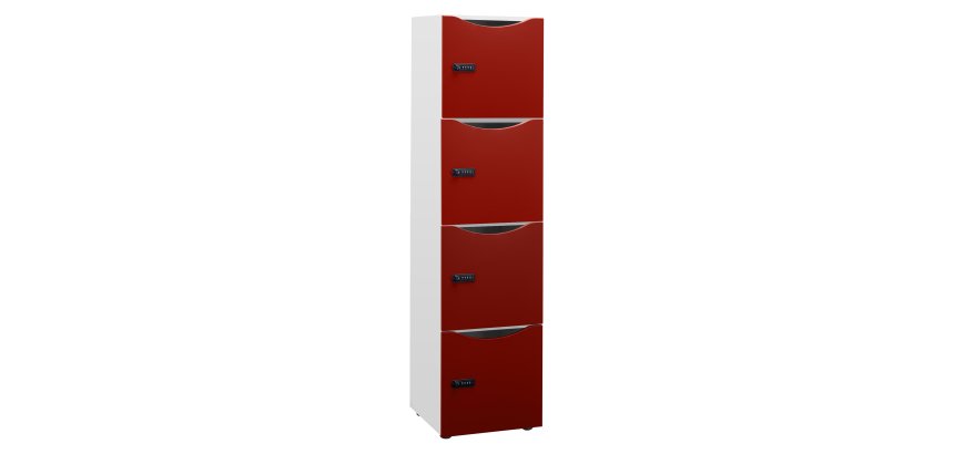 Casier de bureau Locker 4 cases coprs blanc H 169 cm bordeaux