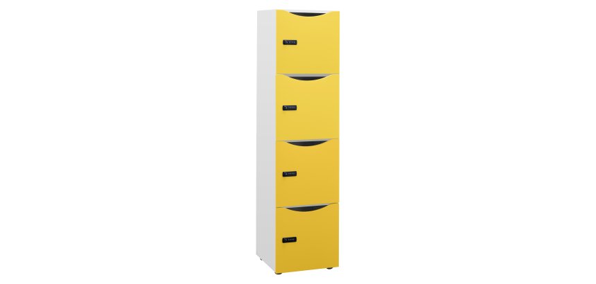 Casier de bureau Locker 4 cases coprs blanc H 169 cm jaune