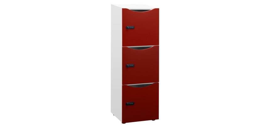 Casier de bureau Locker 3 cases coprs blanc H 131 cm bordeau