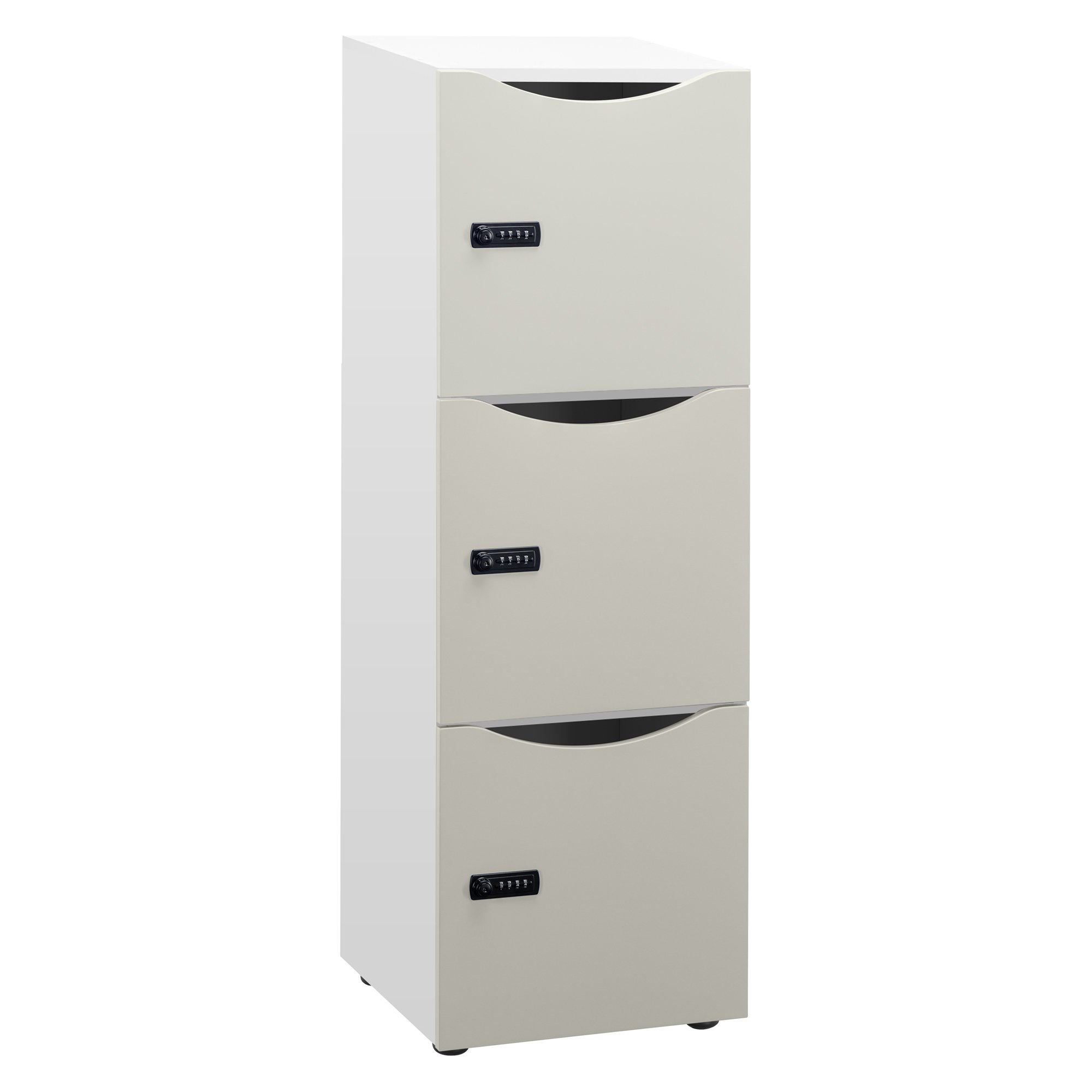 Casier de bureau Lockers 3 cases - Corps blanc - H 131 cm - portes laquées- Serrure à code