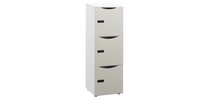 Casier de bureau bois Lockers 3 cases - Corps blanc - H 131 cm - portes laquées- Serrure à code