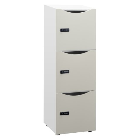 Casier de bureau Lockers 3 cases - Corps blanc - H 131 cm - portes laquées- Serrure à code