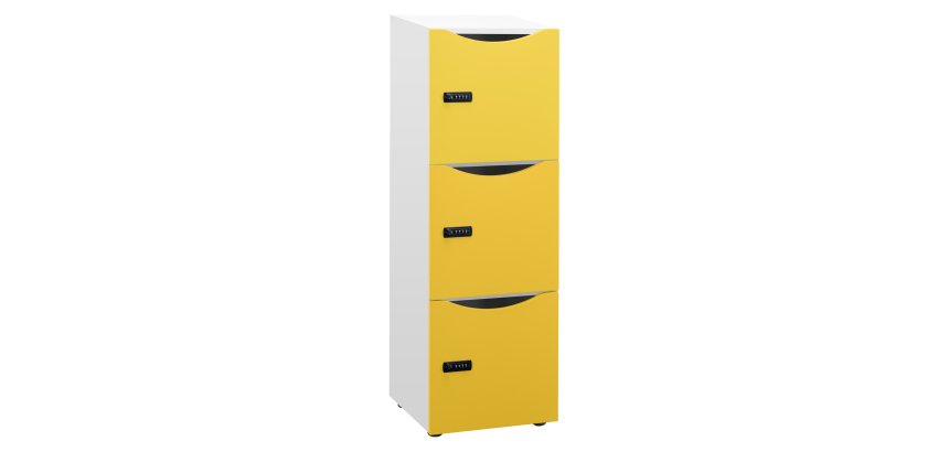 Casier de bureau Locker 3 cases coprs blanc H 131 cm jaune