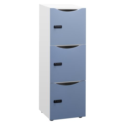 Casier de bureau Lockers 3 cases - Corps blanc - H 131 cm - Avec portes - Serrure à code